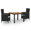 vidaXL 3 Piece Outdoor Dining Set with Cushions Poly Rattan Black