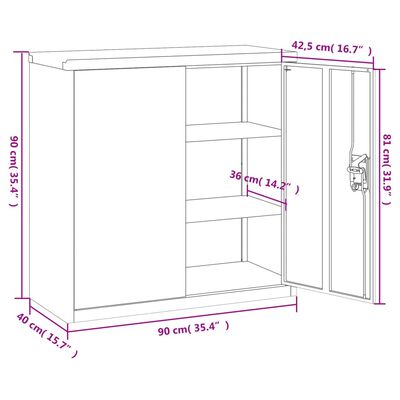vidaXL Office Cabinet with 2 Doors Grey 90 cm Steel