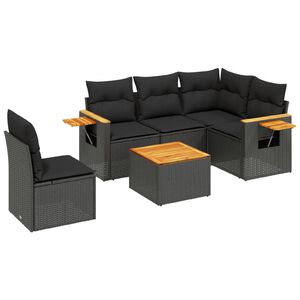 vidaXL 6 Piece Garden Sofa Set with Cushions Black Poly Rattan