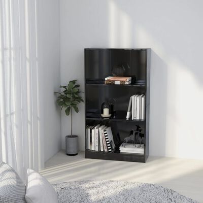 vidaXL 3-Tier Book Cabinet High Gloss Black 60x24x109 cm Engineered Wood