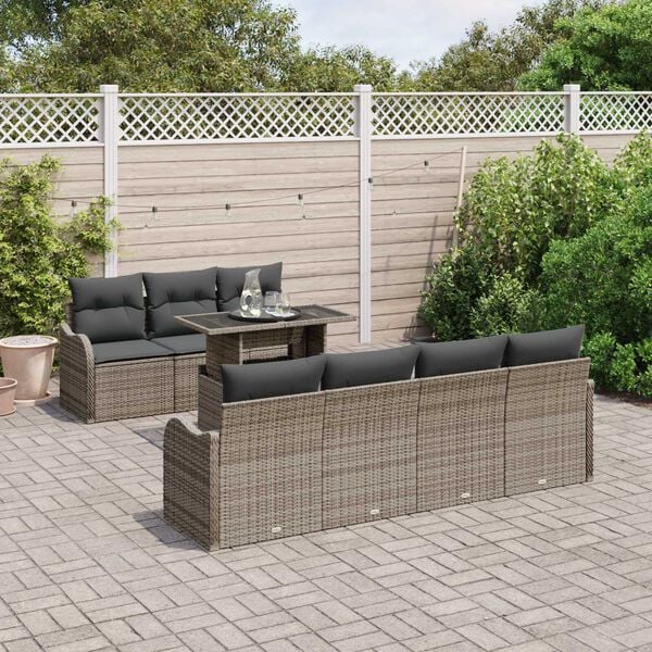vidaXL Garden Sofa Set with Cushion 8 pcs Grey Poly rattan