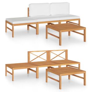 vidaXL 4 Piece Garden Lounge Set with Cream Cushions Solid Teak Wood