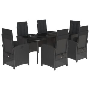 vidaXL 7 Piece Garden Dining Set with Cushions Black Poly Rattan