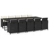 vidaXL 11 Piece Garden Dining Set with Cushions Poly Rattan Black