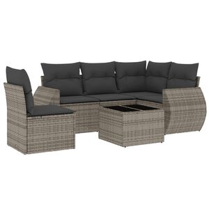 vidaXL 6 Piece Garden Sofa Set with Cushions Grey Poly Rattan