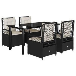 vidaXL 5 Piece Garden Dining Set with Cushions Black Poly Rattan