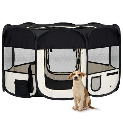 vidaXL Foldable Dog Playpen with Carrying Bag Black 145x145x61 cm