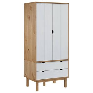 vidaXL Wardrobe | Brown and White | Solid pine wood, engineered wood | Compact