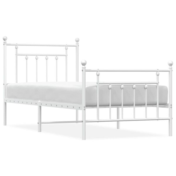 vidaXL Metal Bed Frame without Mattress with Footboard White 90x190cm