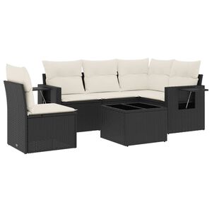 vidaXL 6 Piece Garden Sofa Set with Cushions Black Poly Rattan