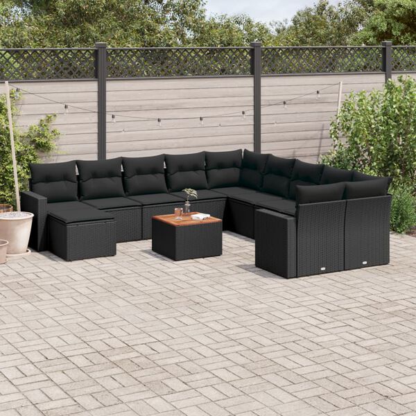 vidaXL 12 Piece Garden Sofa Set with Cushions Black Poly Rattan