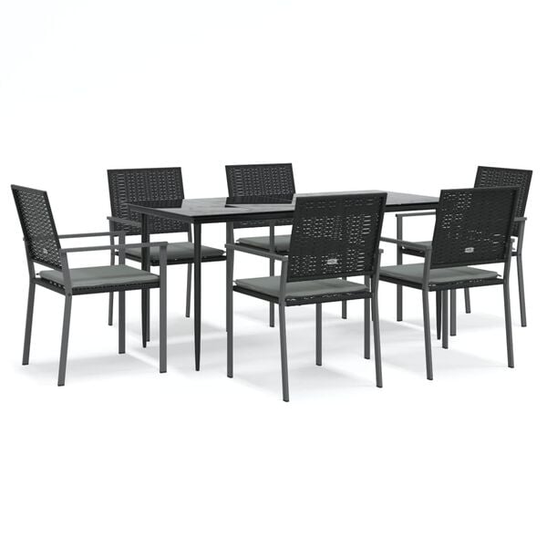 vidaXL 7 Piece Garden Dining Set with Cushions Poly Rattan and Steel