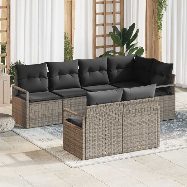 vidaXL Garden Sofa Set with Cushion 7 pcs Grey Poly Rattan