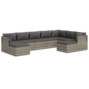vidaXL 9 Piece Garden Lounge Set with Cushions Grey Poly Rattan