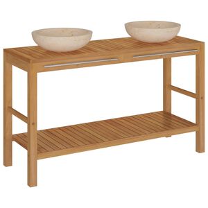 vidaXL Vanity Cabinet With Sink | Cream, Natural Teak | Solid teak wood | Medium