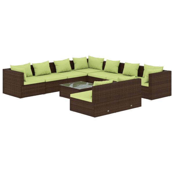 vidaXL 10 Piece Garden Lounge Set with Cushions Brown Poly Rattan