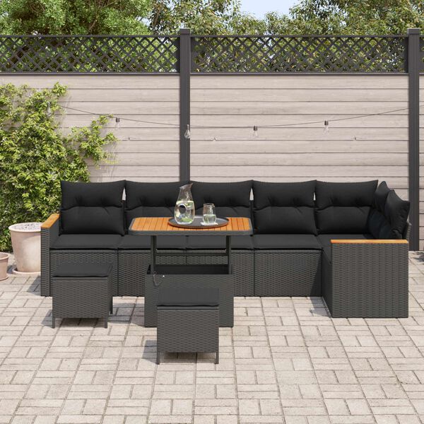 vidaXL Garden Sofa Set with Cushion with Storage Black Poly rattan