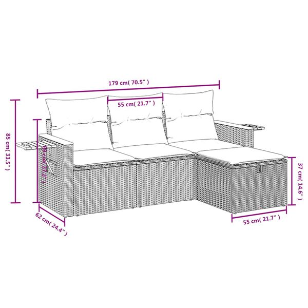 vidaXL 4 Piece Garden Sofa Set with Cushions Black Poly Rattan