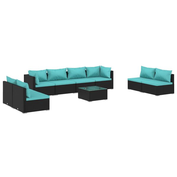 vidaXL 9 Piece Garden Lounge Set with Cushions Poly Rattan Black