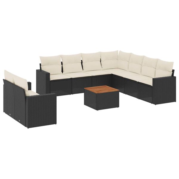 vidaXL 10 Piece Garden Sofa Set with Cushions Black Poly Rattan