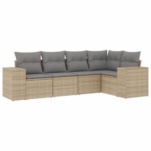 vidaXL 5 Piece Garden Sofa Set with Cushions Beige Poly Rattan