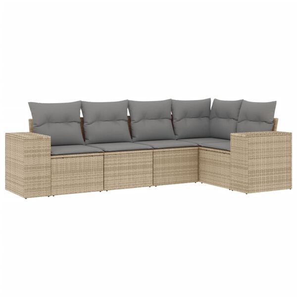 vidaXL 5 Piece Garden Sofa Set with Cushions Beige Poly Rattan