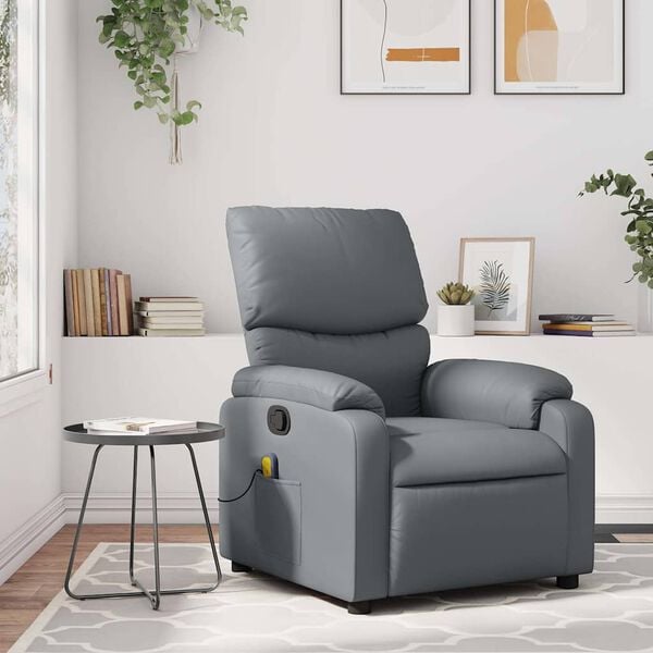 vidaXL Massage Recliner Chair Grey Faux Leather