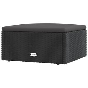 vidaXL Garden Footstool with Cushion Black Poly Rattan