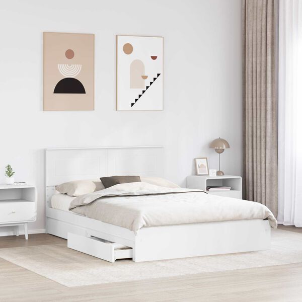 vidaXL Storage Bed with Headboard White 150 x 200 cm Engineered Wood