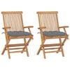 vidaXL Folding Chairs with Grey Cushions 2 pcs Solid Teak Wood