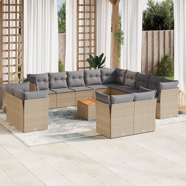 vidaXL 14 Piece Garden Sofa Set with Cushions Mix Beige Poly Rattan