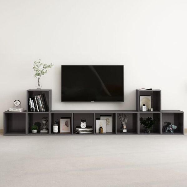 vidaXL 5 Piece TV Cabinet Set High Gloss Grey Engineered Wood