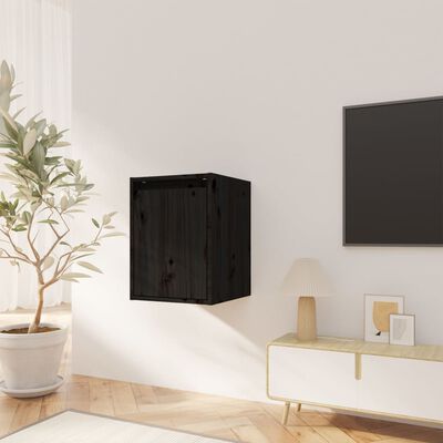 vidaXL Wall Cabinet Black 30x30x40 cm Solid Wood Pine