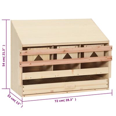 vidaXL Chicken Laying Nest 3 Compartments 72x33x54 cm Solid Pine Wood