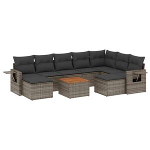 vidaXL 10 Piece Garden Sofa Set with Cushions Grey Poly Rattan