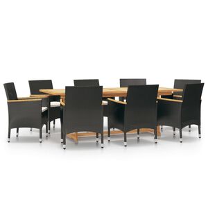 vidaXL 9 Piece Garden Dining Set with Cushions Black