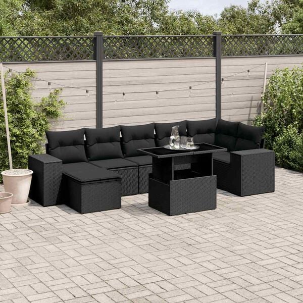vidaXL 8 Piece Garden Sofa Set with Cushions Black Poly Rattan