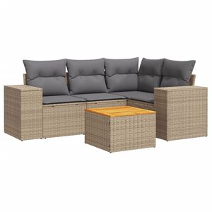 vidaXL 5 Piece Garden Sofa Set with Cushions Beige Poly Rattan