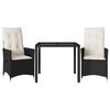 vidaXL 3 Piece Bistro Set with Cushions Black Poly Rattan