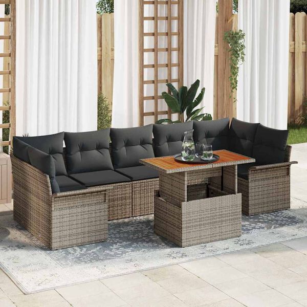 vidaXL Garden Sofa Set with Storage 8 pcs Grey Poly rattan
