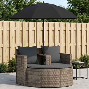 vidaXL 2 Seater Garden Sofa with Cushions and Parasol Grey Poly Rattan