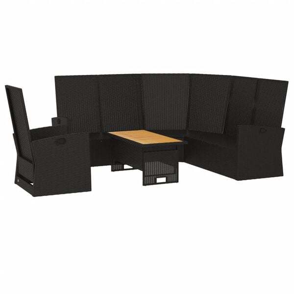 vidaXL 3 Piece Garden Lounge Set with Cushions Black Poly Rattan
