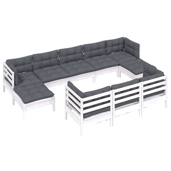 vidaXL 10 Piece Garden Lounge Set with Cushions White Solid Pinewood