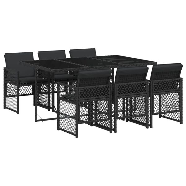 vidaXL 7 Piece Garden Dining Set with Cushions Black Poly Rattan