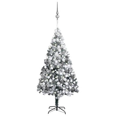 vidaXL Artificial Christmas Tree LEDs&Ball Set&Flocked Snow Green 300cm