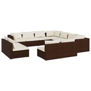 vidaXL 11 Piece Garden Lounge Set with Cushions Brown Poly Rattan