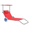 vidaXL Folding Sun Lounger with Canopy and Wheels Steel Red
