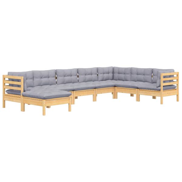 vidaXL 8 Piece Garden Lounge Set with Grey Cushions Solid Pinewood