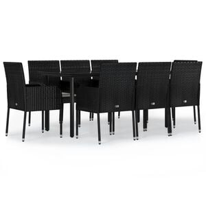 vidaXL 9 Piece Garden Dining Set with Cushions Black Poly Rattan