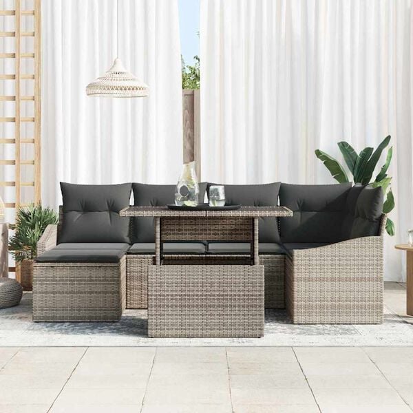 vidaXL Garden Sofa Set 7 pcs Grey Poly rattan and powder-coated steel